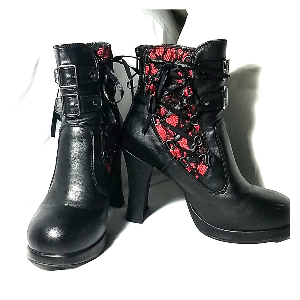 Crypto 51 Black and Red Corset Ankle Boot
